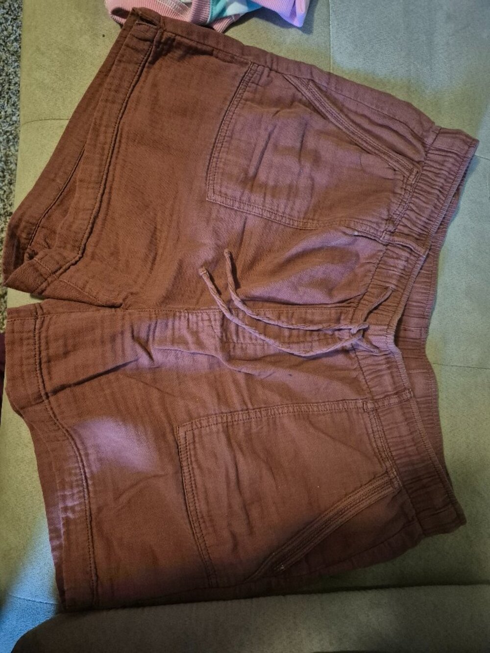 Old Navy Linen Blend High Waisted Drawstring Utility Shorts Size Large Mauve Bro